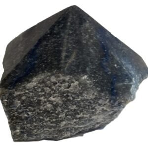 Natural dark blue aventurine standing point with polished facets and raw base sians emporium Dark blue aventurine crystal point featuring smooth polished facets at the top and a rough natural unpolished rock base on a white background